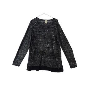 Faded Glory Women's Sequin Embellished Top - Black Sparkle Knit Sweater XXL